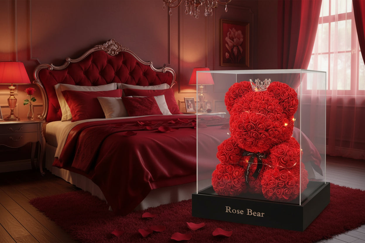 FromTheHearts new Artificial Flower Eternal Rose Teddy Bear for Mom Mother's Day Birthday Valentine's Day Anniversary Gifts & Decorations