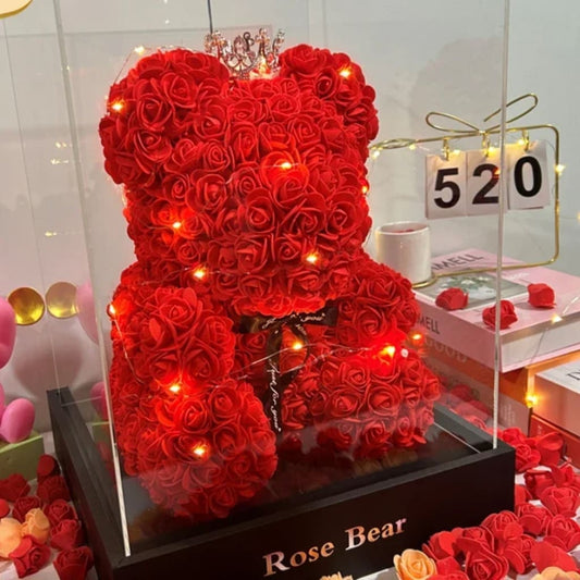 FromTheHearts new Artificial Flower Eternal Rose Teddy Bear for Mom Mother's Day Birthday Valentine's Day Anniversary Gifts & Decorations